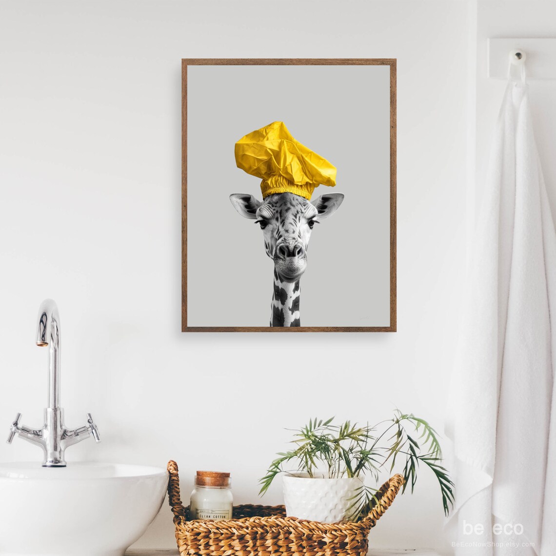 Funny Giraffe Shower Cap Print Kids Bathroom Art