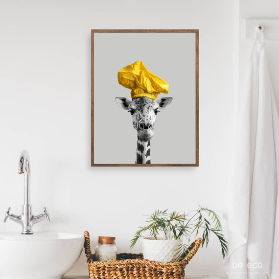 Funny Giraffe Shower Cap Print Kids Bathroom Art