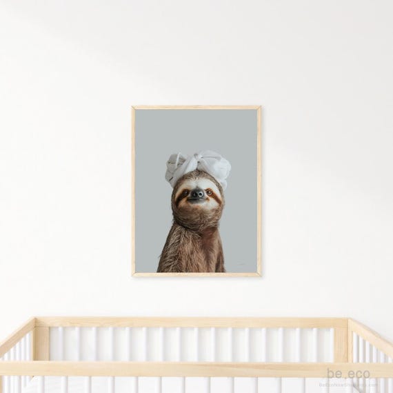 Sloth In Bath Towel Toddler Bathroom Art Animal Print Decor Children Prints Funny