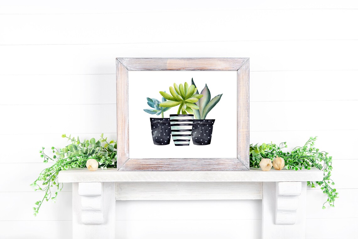 Potted Succulents Watercolor Botanical Wall Art - Image 3