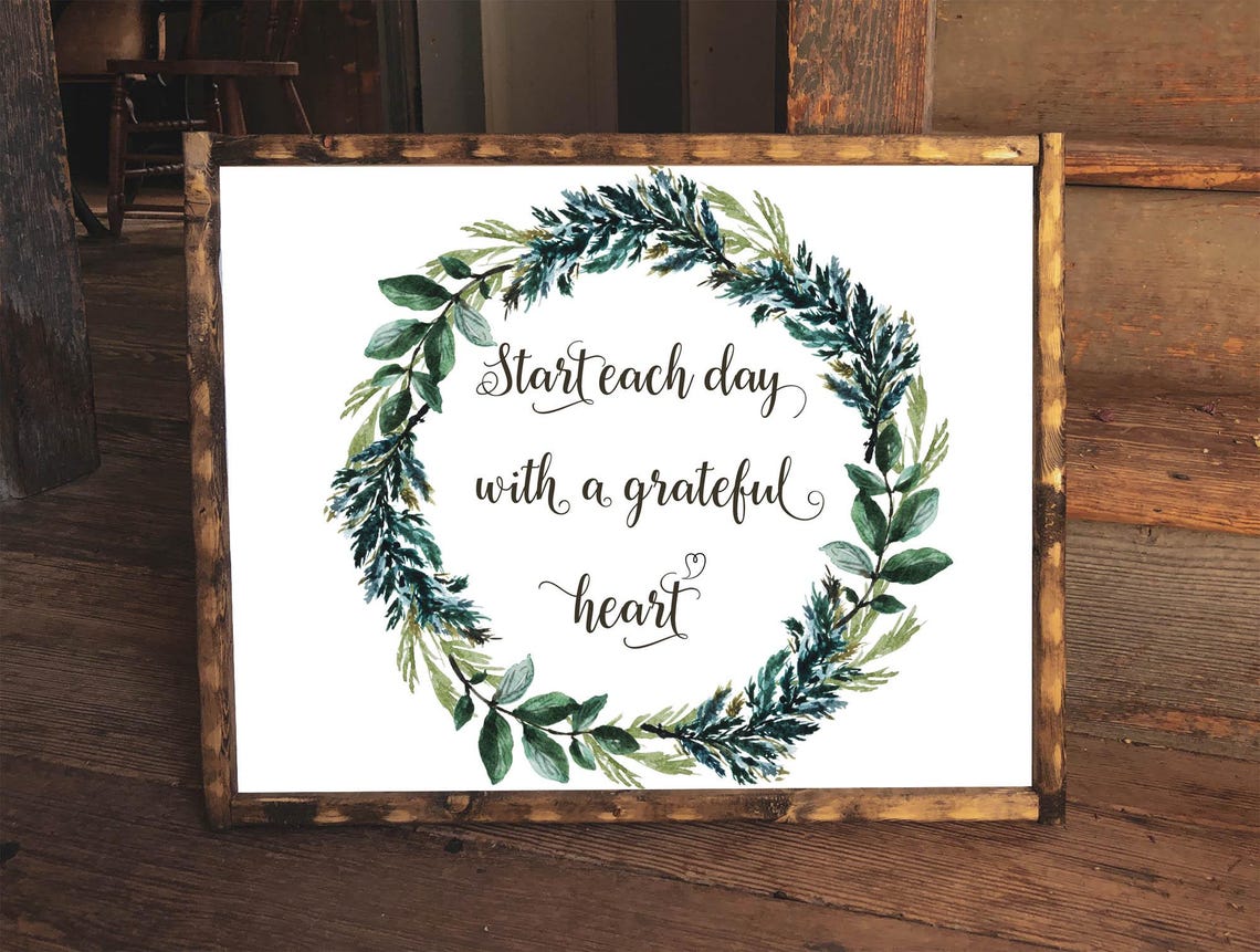 Start Each Day With A Grateful Heart Green Wreath Watercolor Poster - Image 9