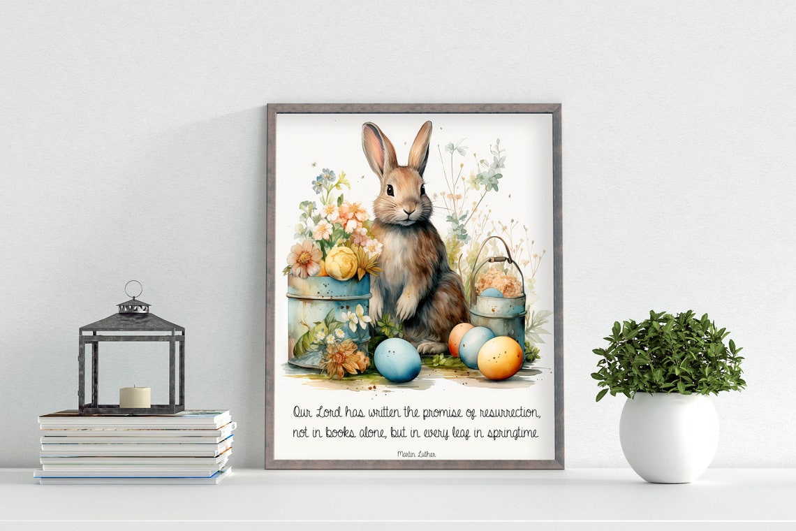 Easter Bunny With Painted Eggs Watercolor Spring Resurrection Poster - Image 3