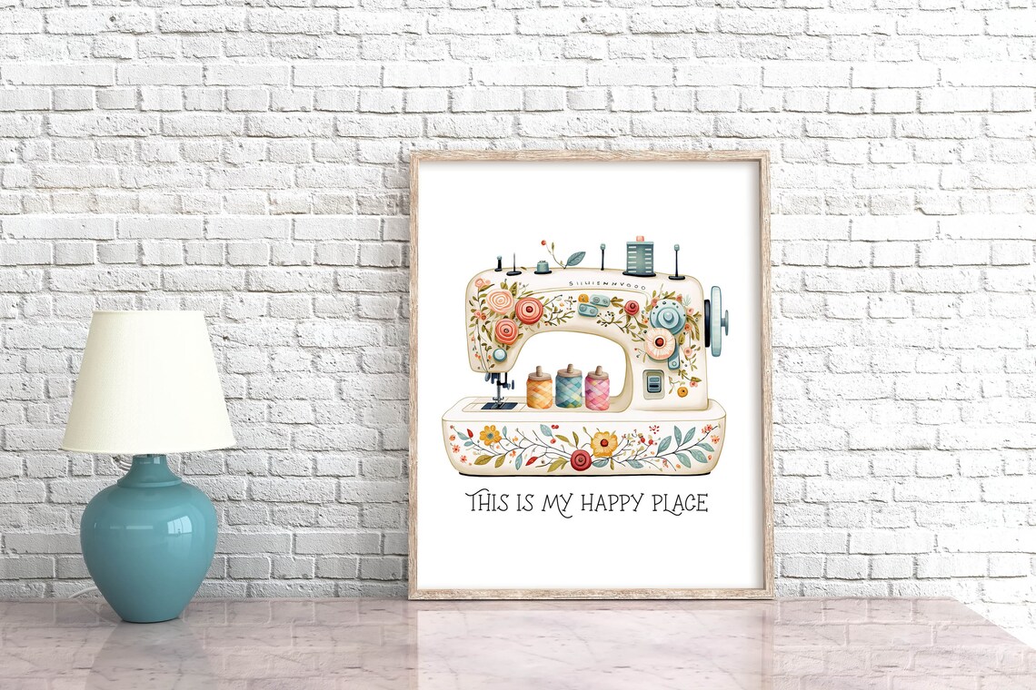 This Is My Happy Place Floral Sewing Machine Craft Room Quote Poster - Image 6