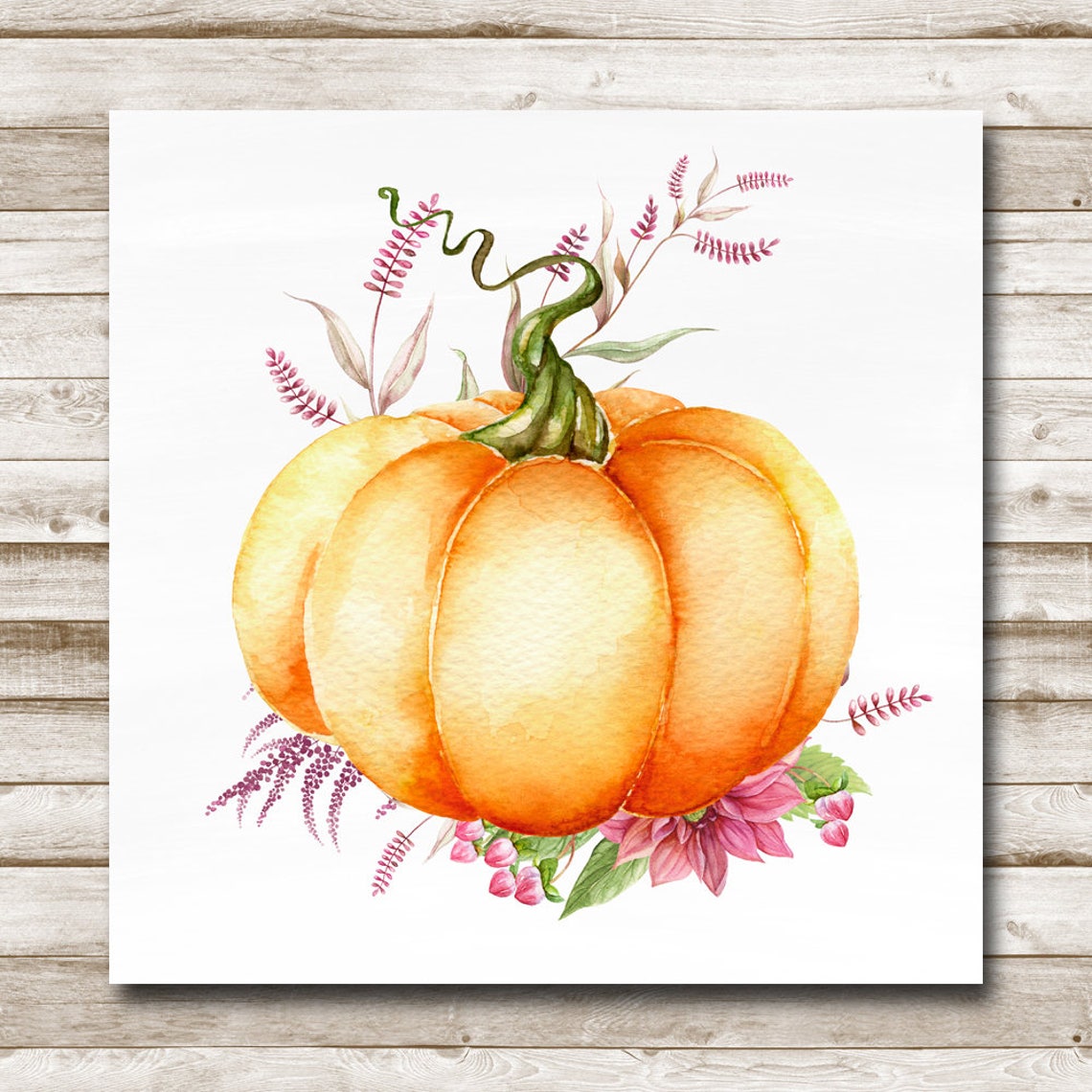 Watercolor Orange Pumpkin with Pink Florals Fall Kitchen Wall Poster - Image 4