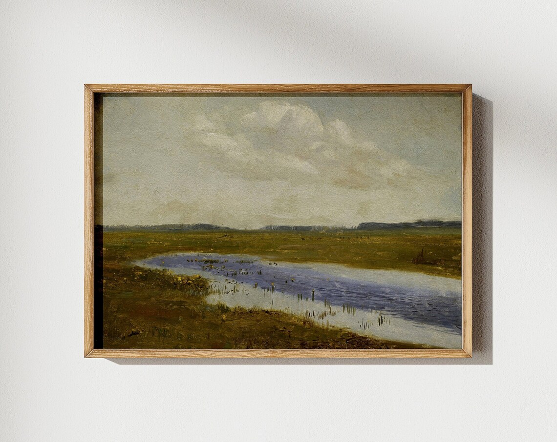 Moody River Through a Green Marsh Vintage Landscape Painting Poster - Image 4
