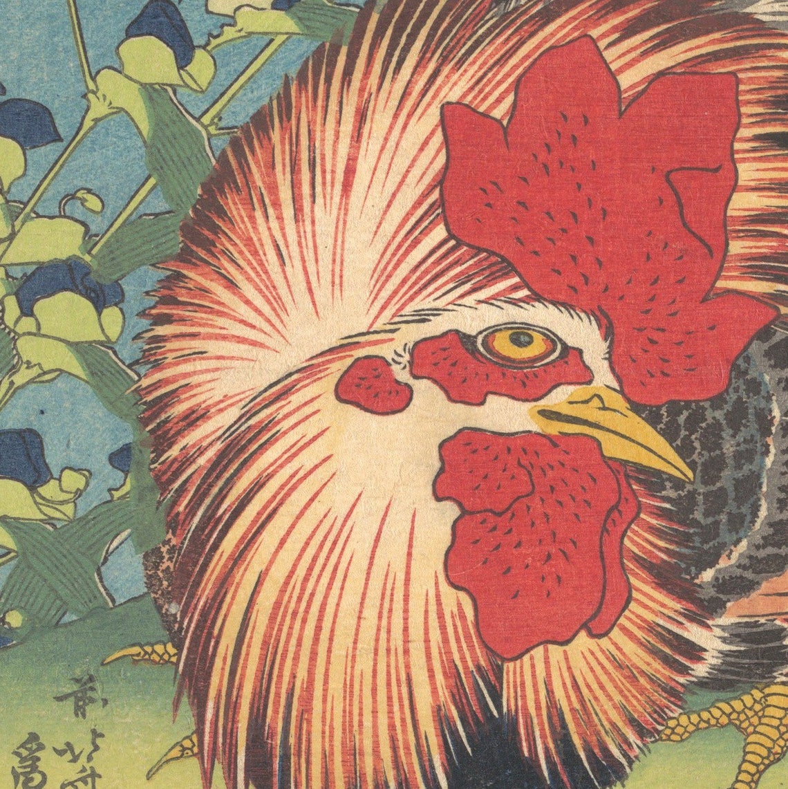 Katsushika Hokusai Rooster Hen Japanese Woodblock Bird Poster - Image 3