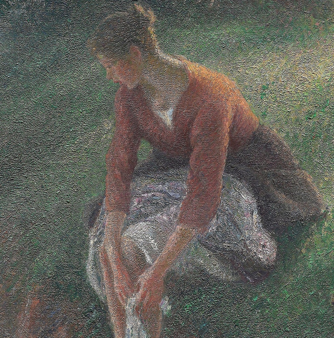 Camille Pissarro Woman Bathing Feet in Brook Stream Textured Print - Image 2