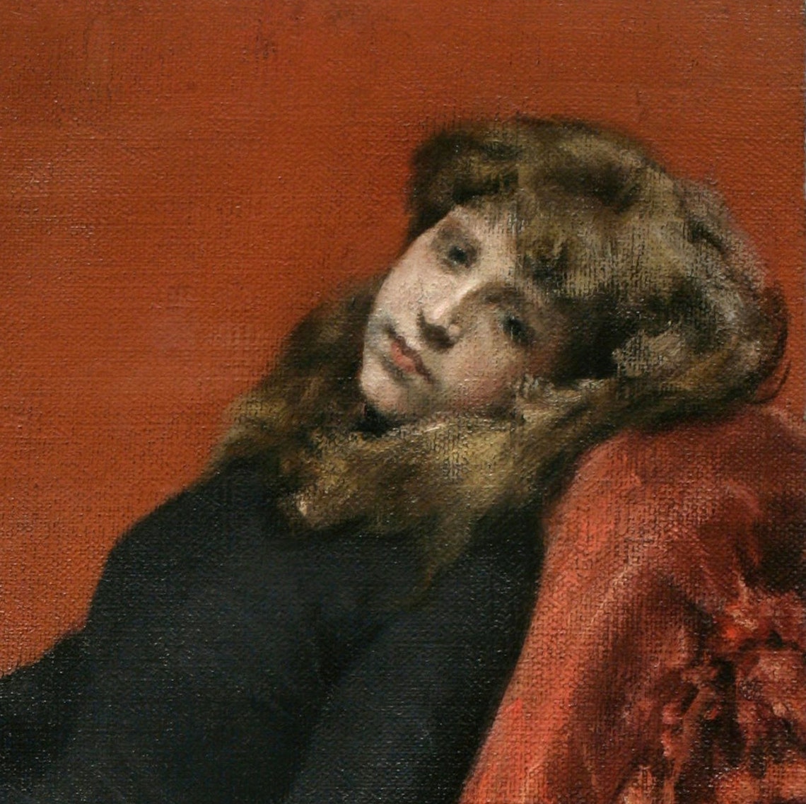 William Merritt Chase Young Orphan Portrait Red Chair Textured Print - Image 3