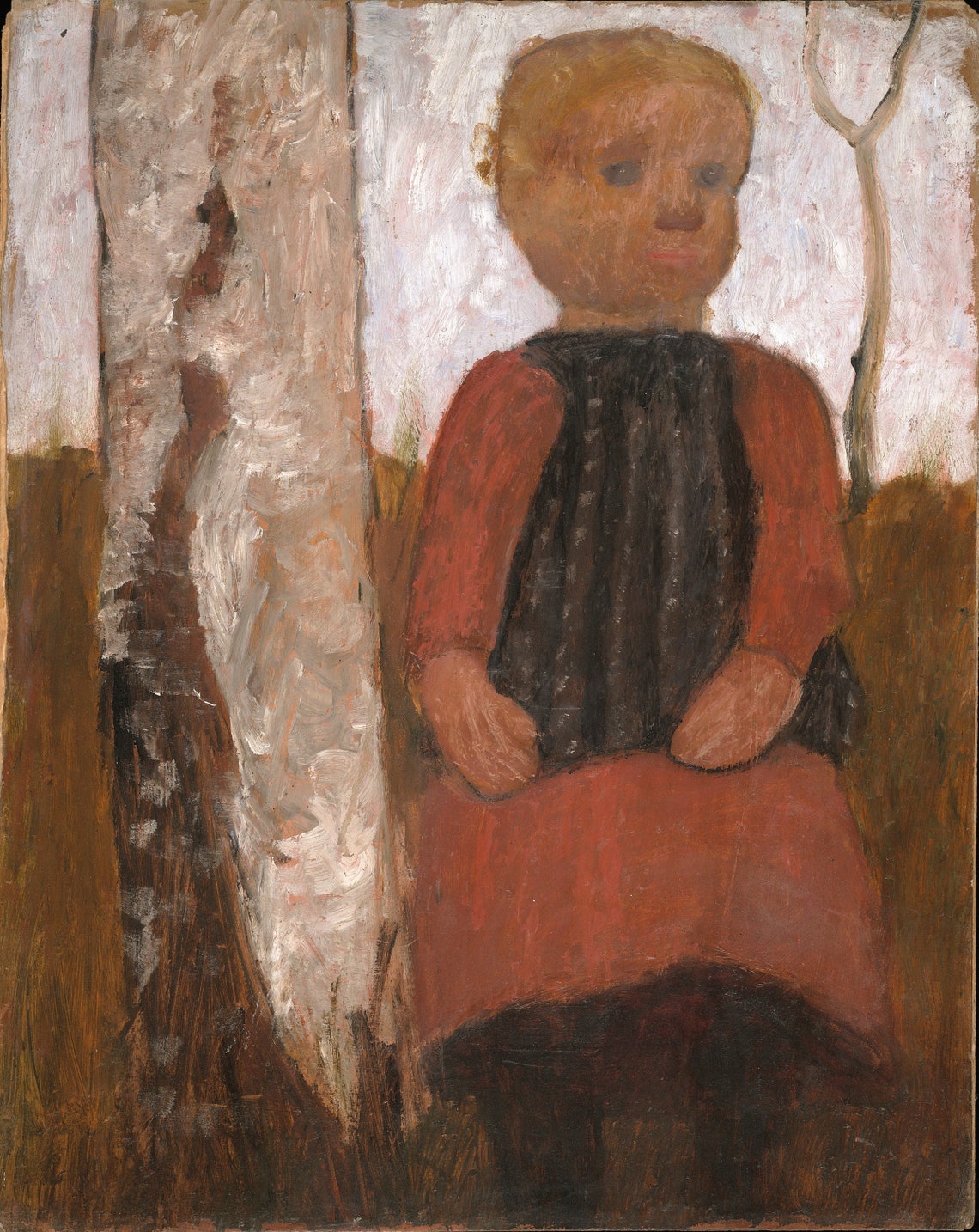Modersohn Becker Girl In Red Dress Beside Tree Folk Art Print - Image 2