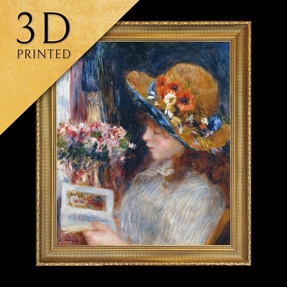 Pierre Renoir Reading Girl Flower Hat Impressionist Portrait Poster