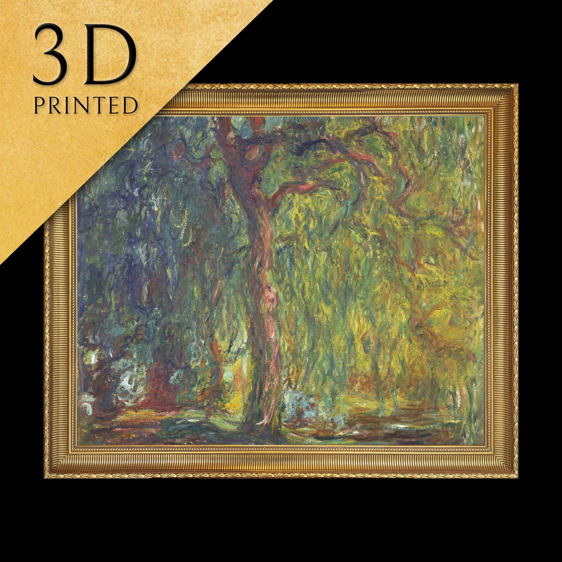 Claude Monet Weeping Willow Over Dark Water Textured Art Poster