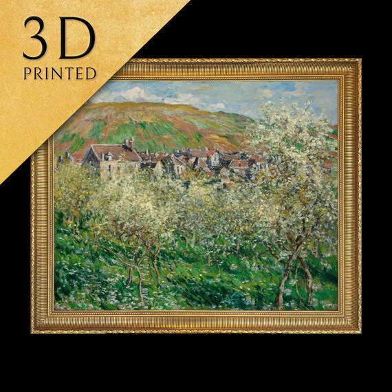 Monet Flowering Plum Trees Village Hillside Bloom Spring Poster