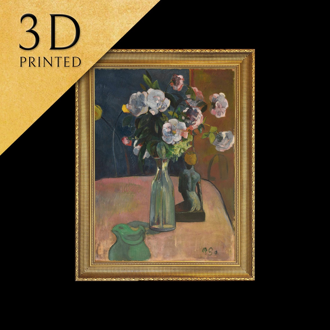 Paul Gauguin Roses and Statuette Vase Floral Still Life Poster