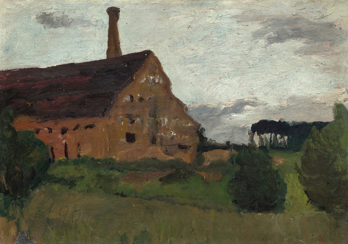 Modersohn Becker Old Factory 1900 Brick Chimney Landscape Poster - Image 2