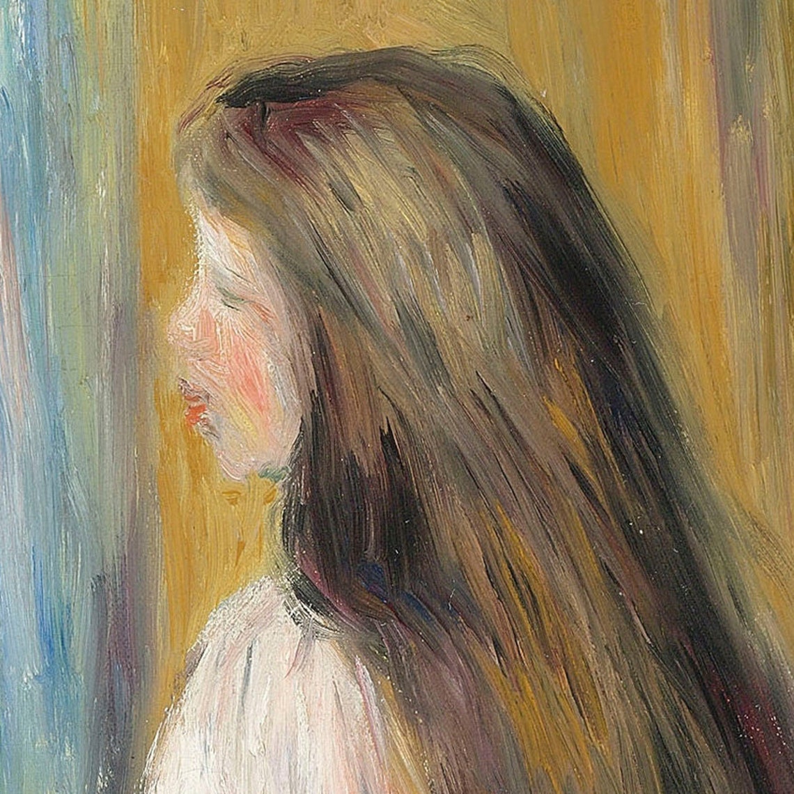 Renoir Seated Woman with Long Hair in a Blue Skirt Portrait Poster - Image 3