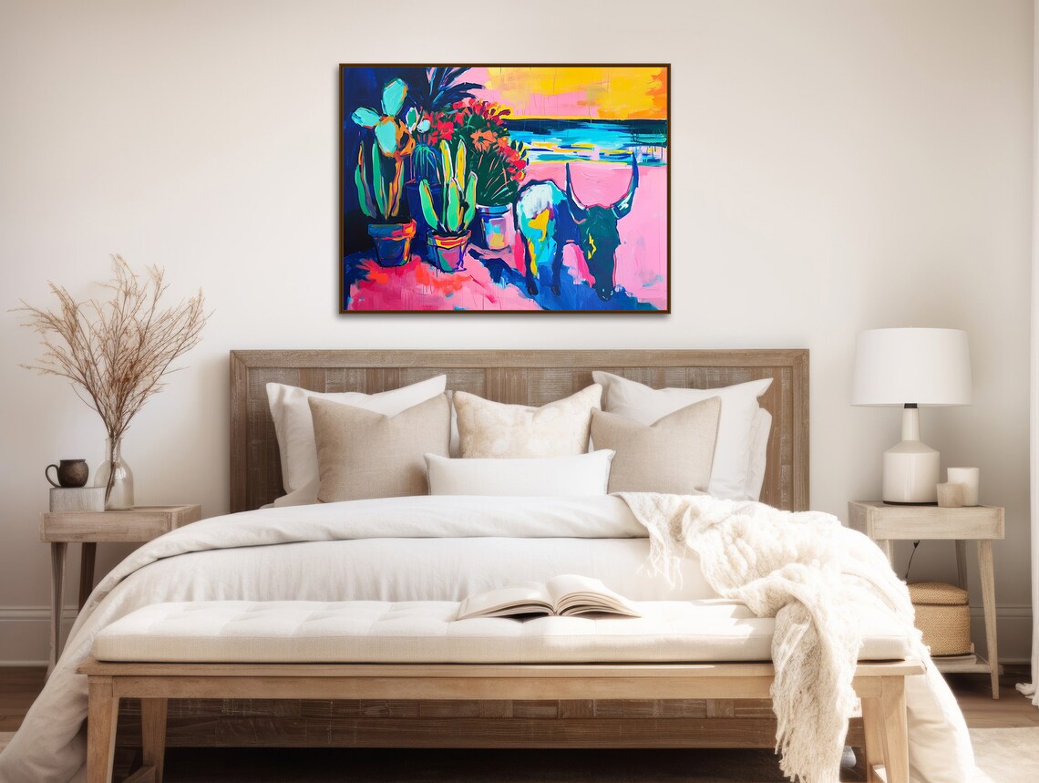 Southwestern Bull And Cactus, Western Art Print - Image 2