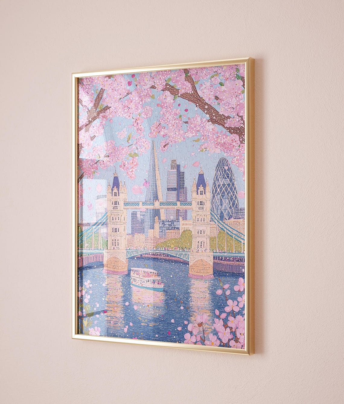 Tower Bridge London Spring Cherry Blossom Modern Skyline Thames Poster - Image 2