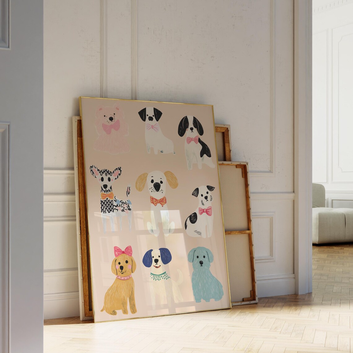 Nine Cute Puppies Bows Whimsical Dog Grid Kids Room Nursery Art Poster - Image 3
