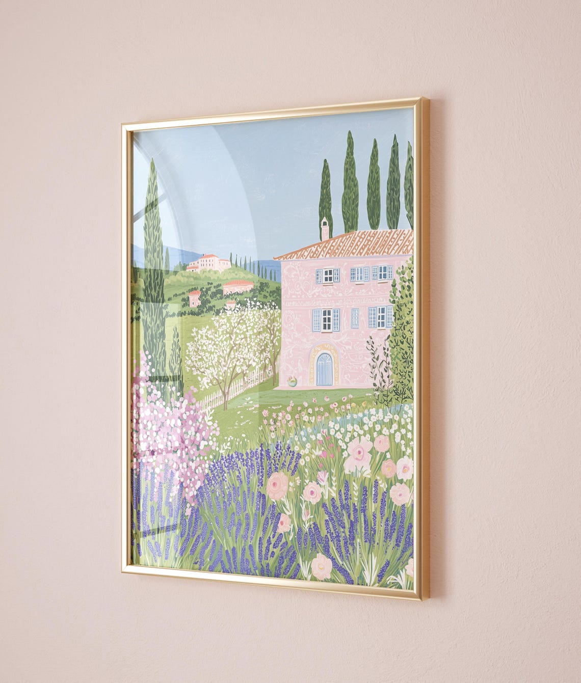 Tuscan Country Villa Cypress Lavender Meadow Summer Landscape Poster - Image 3