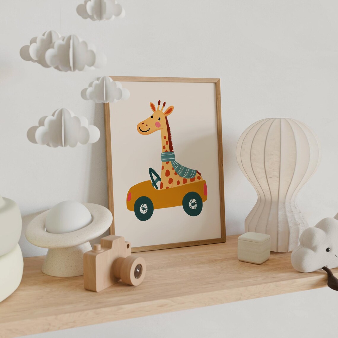 Happy Giraffe Driving Vintage Car Fun Safari Nursery Art Poster - Image 6