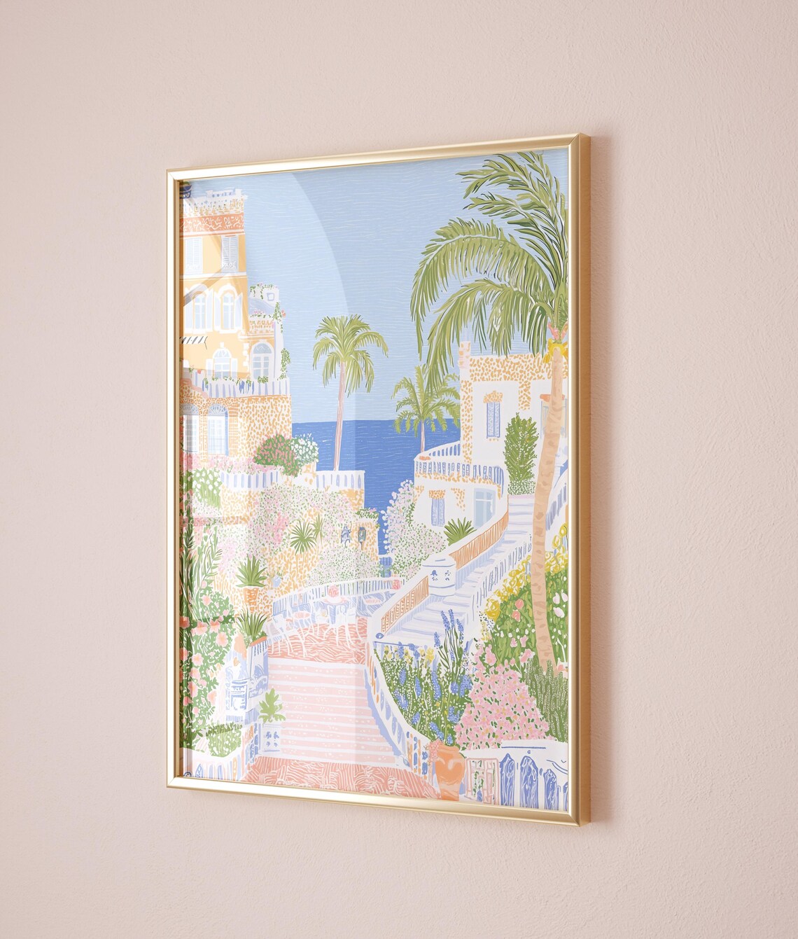 Mediterranean Villa Steps Yellow Terrace Coastal Garden Sea Poster - Image 5