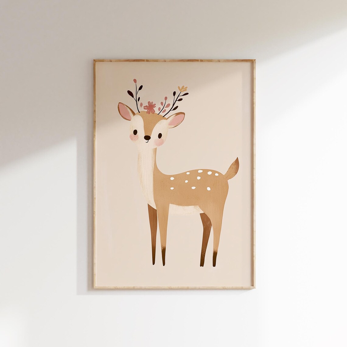 Baby Fawn Floral Antlers Watercolor Woodland Nursery Kids Wall Art - Image 2