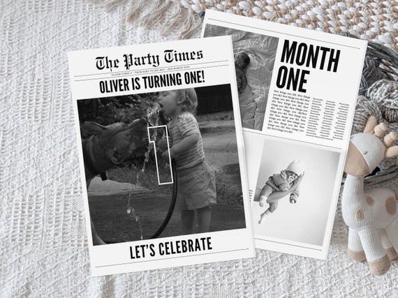 1st Birthday Newspaper Template Birthday Party Newspaper Invitation 1st Birthday Gift First Birthday Party Newspaper Custom Template