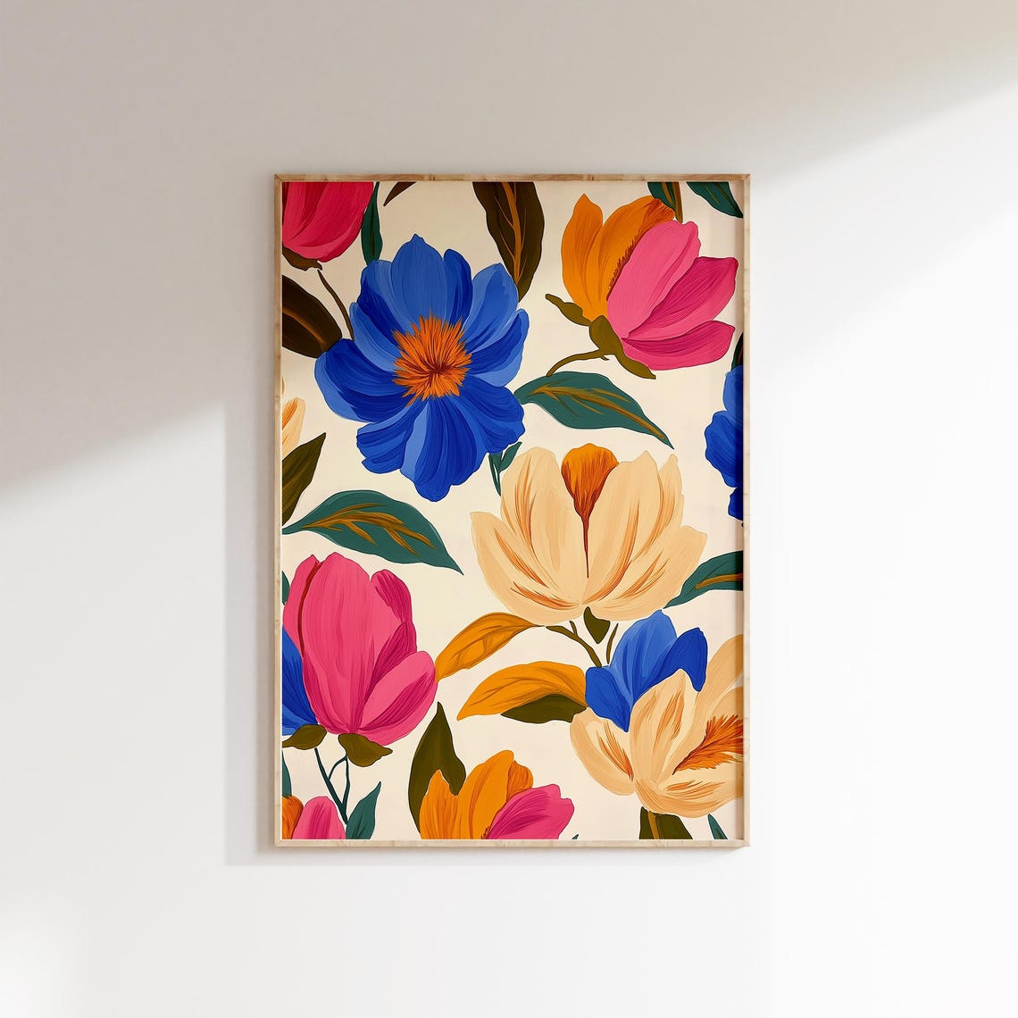 Bold Blue Pink Floral Print Large Scale Modern Botanical Wall Art - Image 4