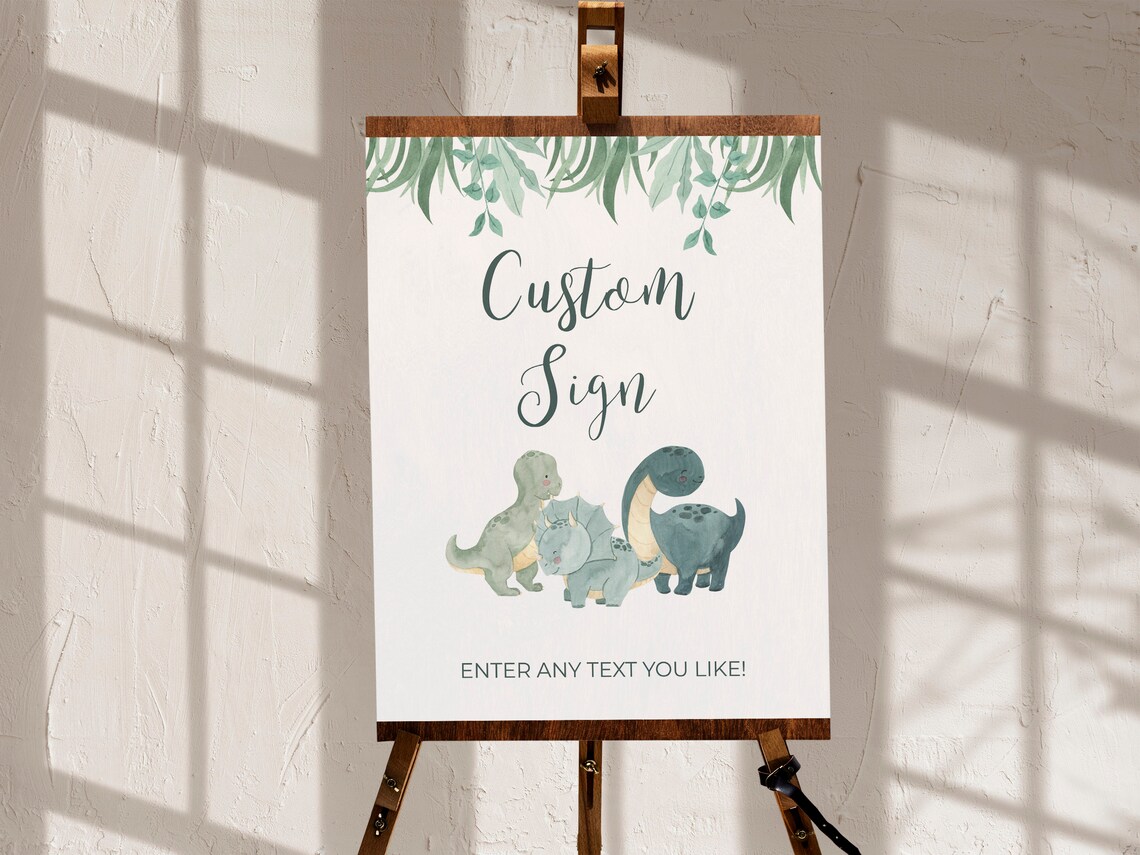 Custom Dinosaur Baby Shower Sign Personalized Kids Party Decor Print - Image 2