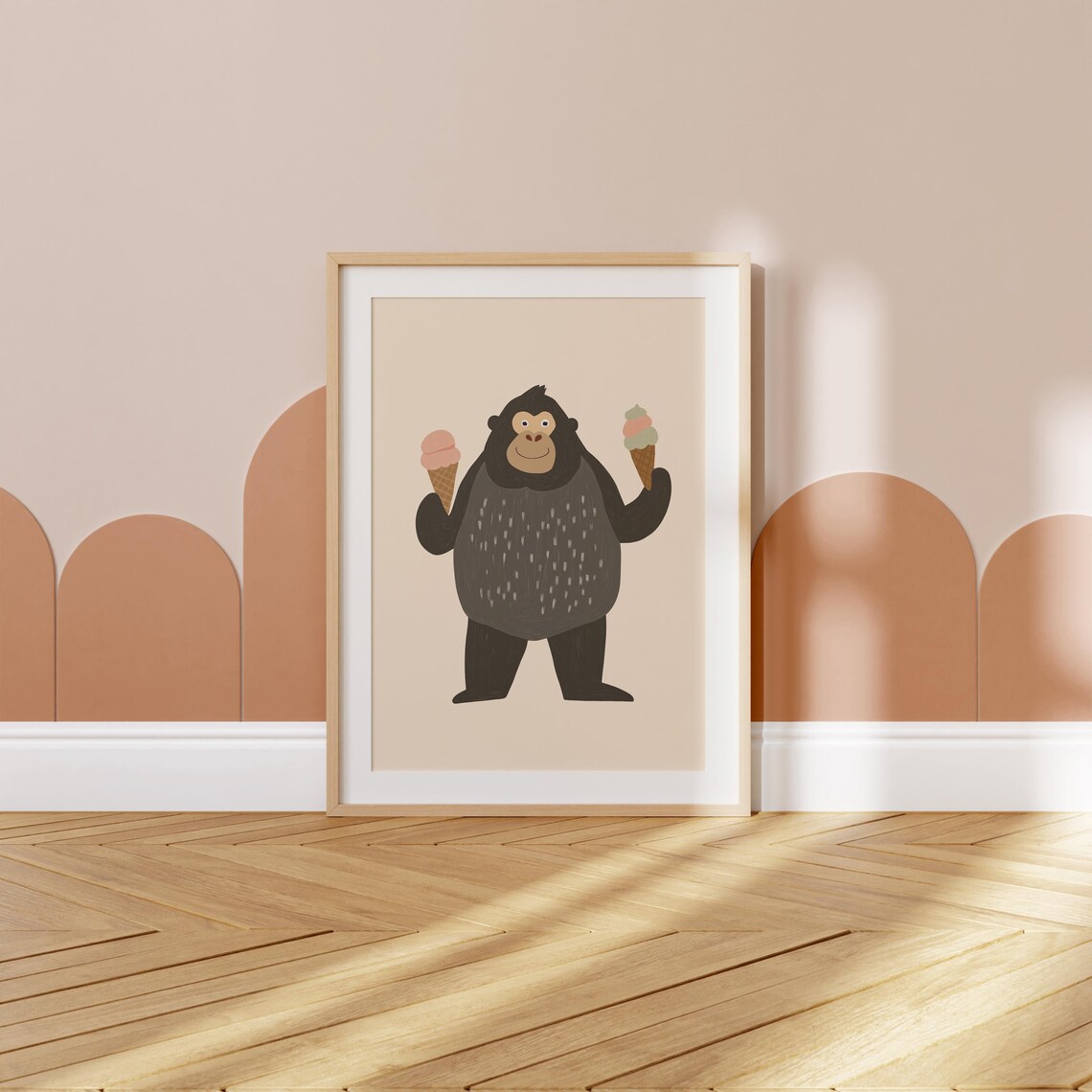 Sweet Gorilla Holding Ice Cream Cones Nursery Kids Animal Poster - Image 3