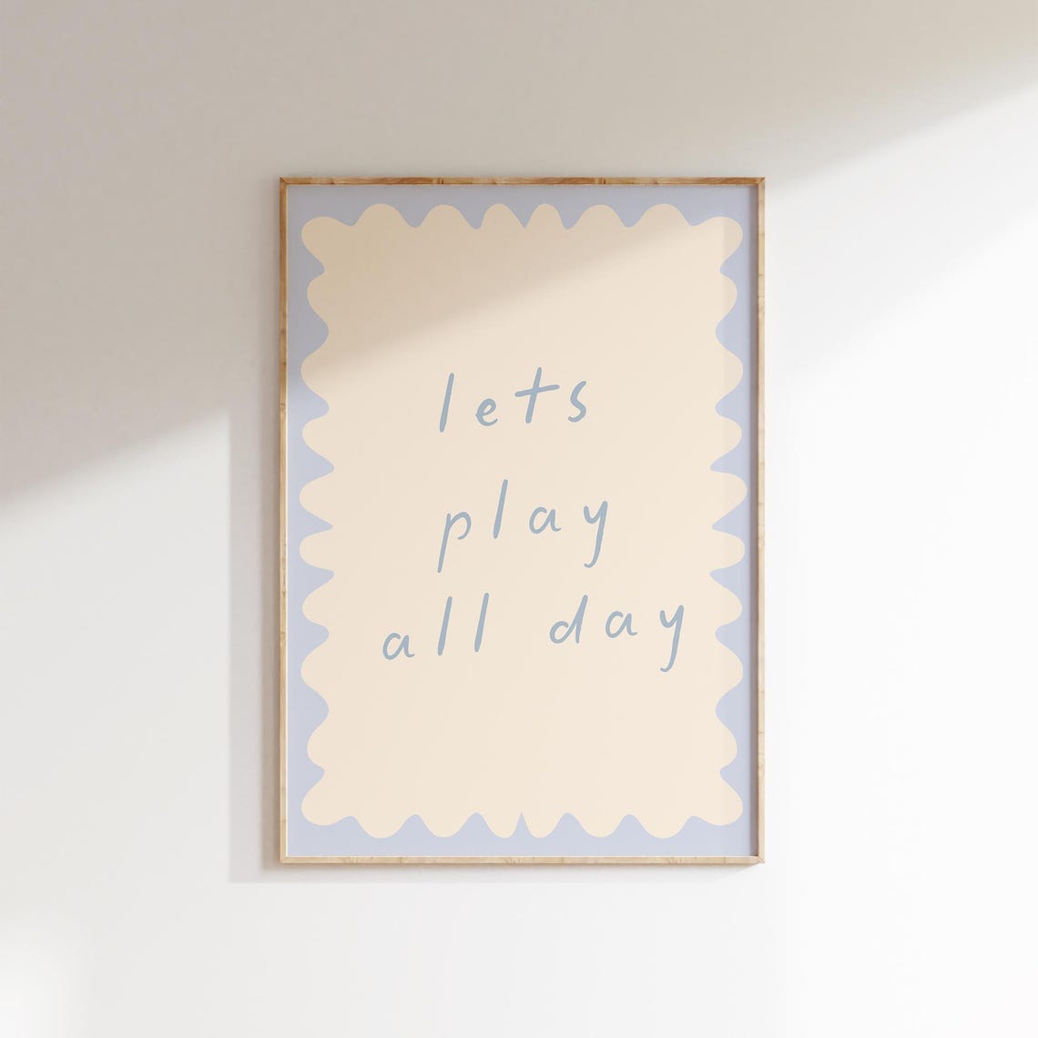 Lets Play All Day Playroom Quote Soft Blue Nursery Art Print - Image 2