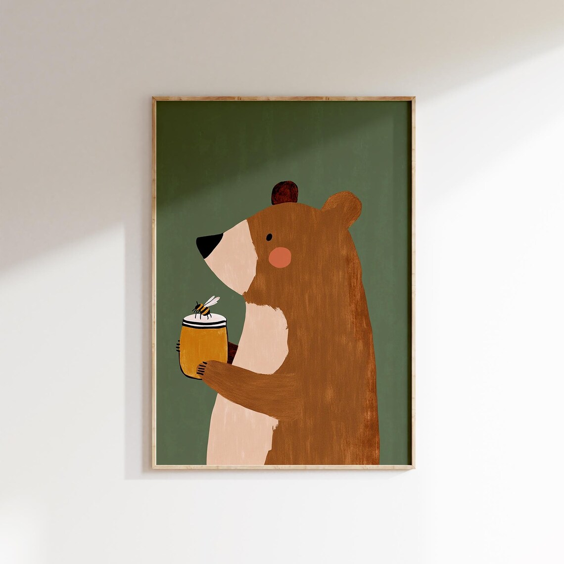 Sweet Bear Holding Honey Pot And Bee Nursery Kids Animal Poster - Image 2