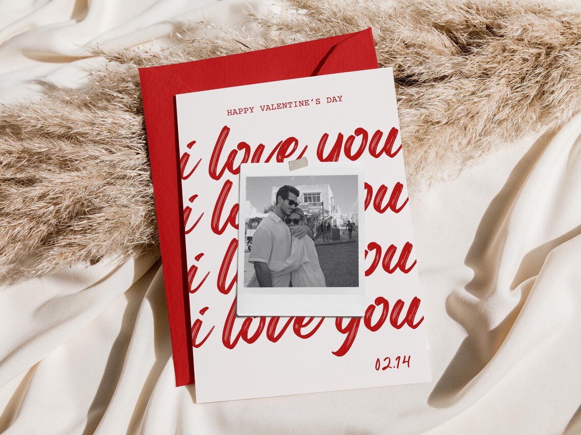 Personalized Valentine Photo Card I Love You Script Red Polaroid Print - Image 4