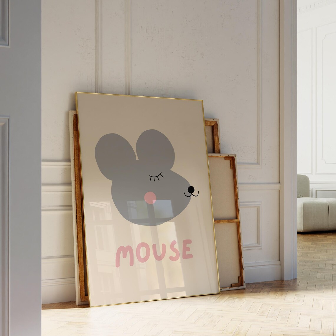 Cute Gray Mouse Face Minimalist Scandinavian Nursery Animal Art Poster - Image 3