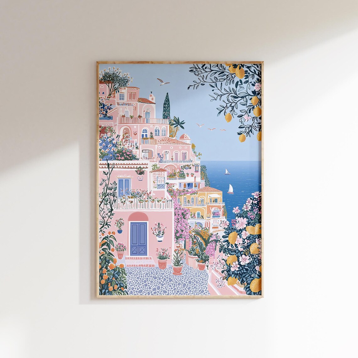 Amalfi Coast Cliffside Lemon Trees Sailboats Summer Travel Poster - Image 3