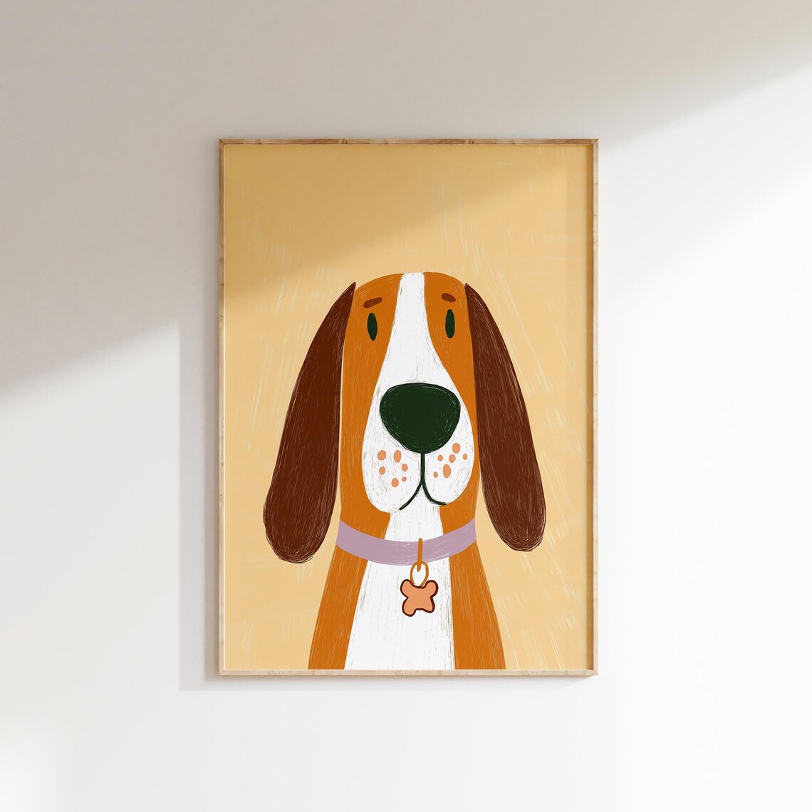 Basset Hound Dog Portrait Yellow Background Kids Room Art Print - Image 4