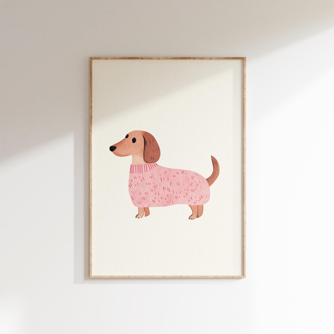 Adorable Dachshund Dog In Pink Knit Sweater Watercolor Poster - Image 2