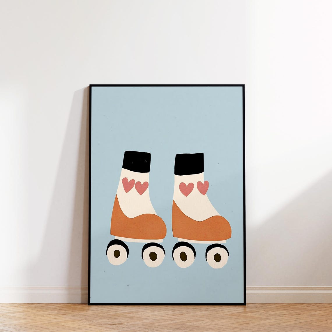 Retro Roller Skates Pink Hearts Blue Modern Girls Room Art Poster - Image 2