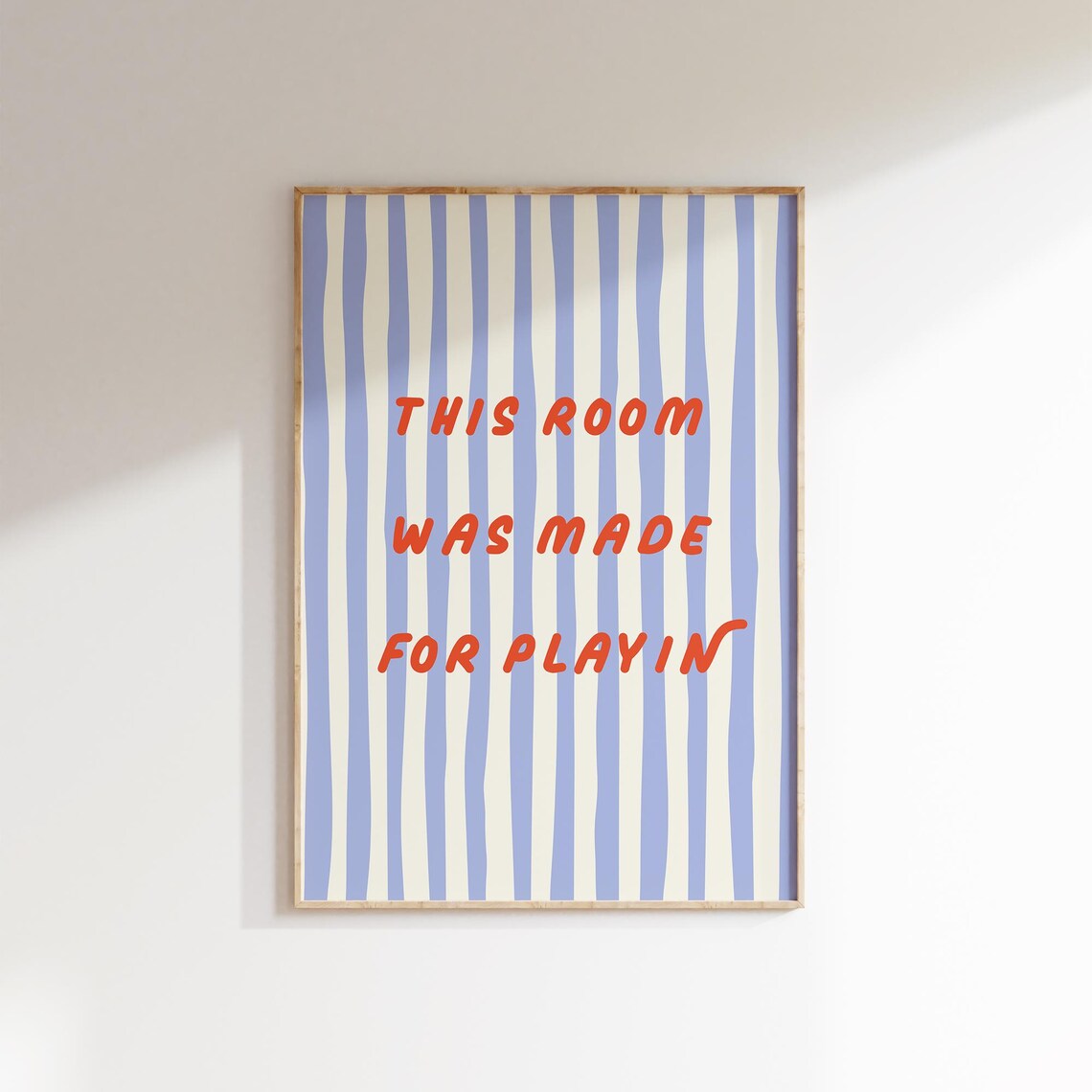 This Room Was Made For Playin Quote Red Blue Striped Nursery Poster - Image 2