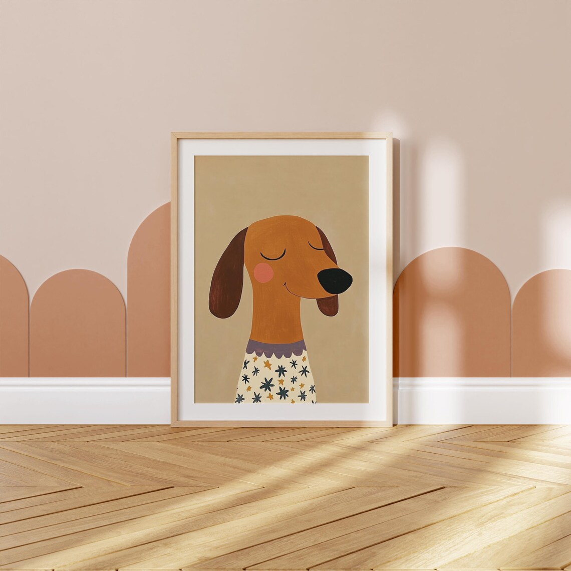 Sleepy Dachshund in Star Pajamas Cute Nursery Kids Room Wall Art - Image 3