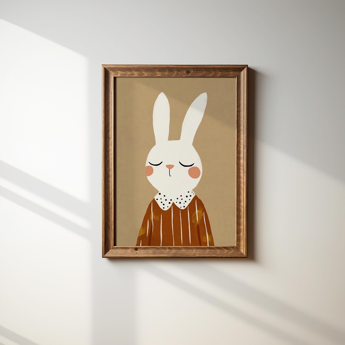Sweet Bunny Striped Dress Dotted Collar Modern Nursery Art Poster