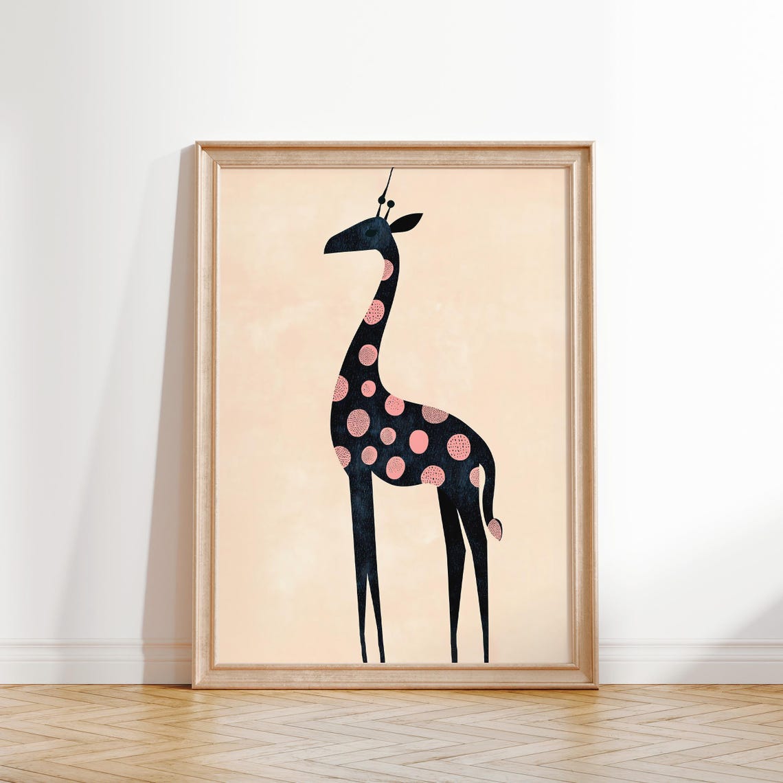 Chic Stylized Giraffe Pink Dots Modern Nursery Animal Poster - Image 2