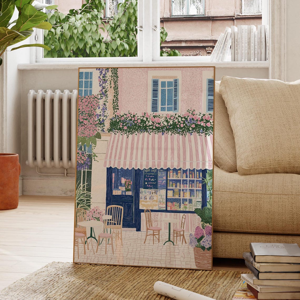 French Cafe Storefront Pink Awning Flower Terrace Bistro Table Poster - Image 4