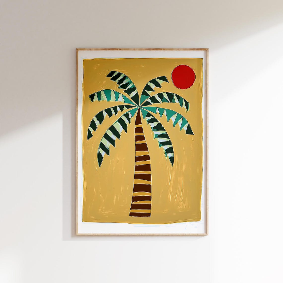 Tropical Palm Tree Red Sun Gold Boho Nursery Kids Room Poster Decor