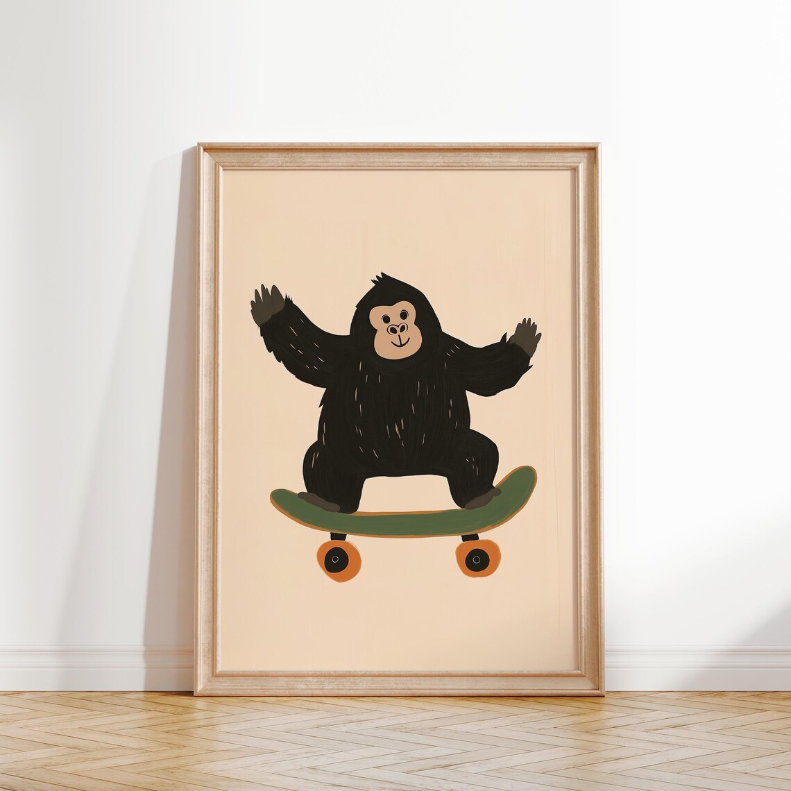 Playful Gorilla Riding Green Skateboard Nursery Kids Animal Poster - Image 2