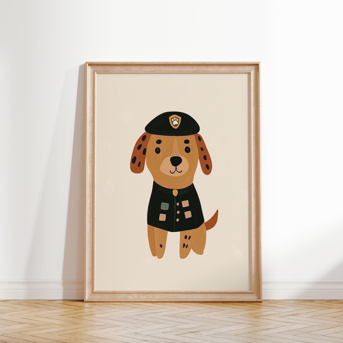 Officer Puppy Dog in Police Uniform Cute Nursery Kids Room Wall Art - Image 2