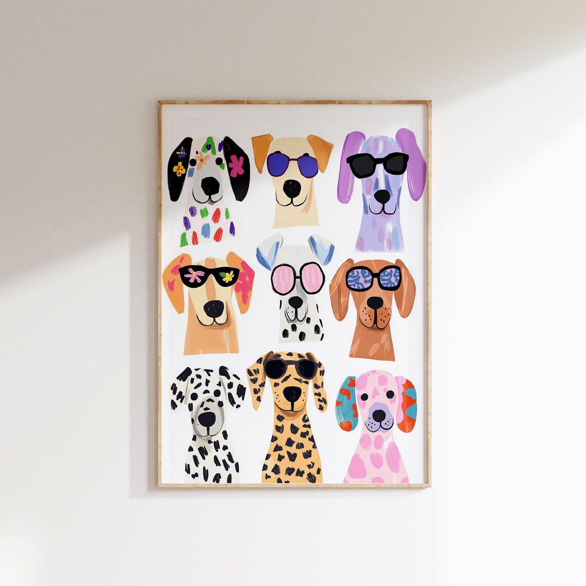 Funny Dogs In Sunglasses Colorful Cool Puppy Faces Animal Wall Art