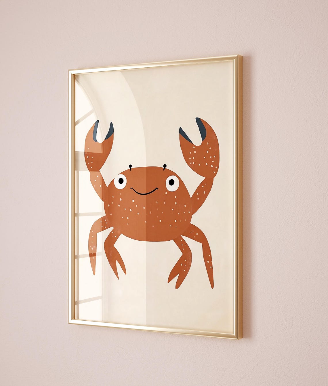 Smiling Crab Orange Beach Ocean Theme Modern Kids Nursery Poster