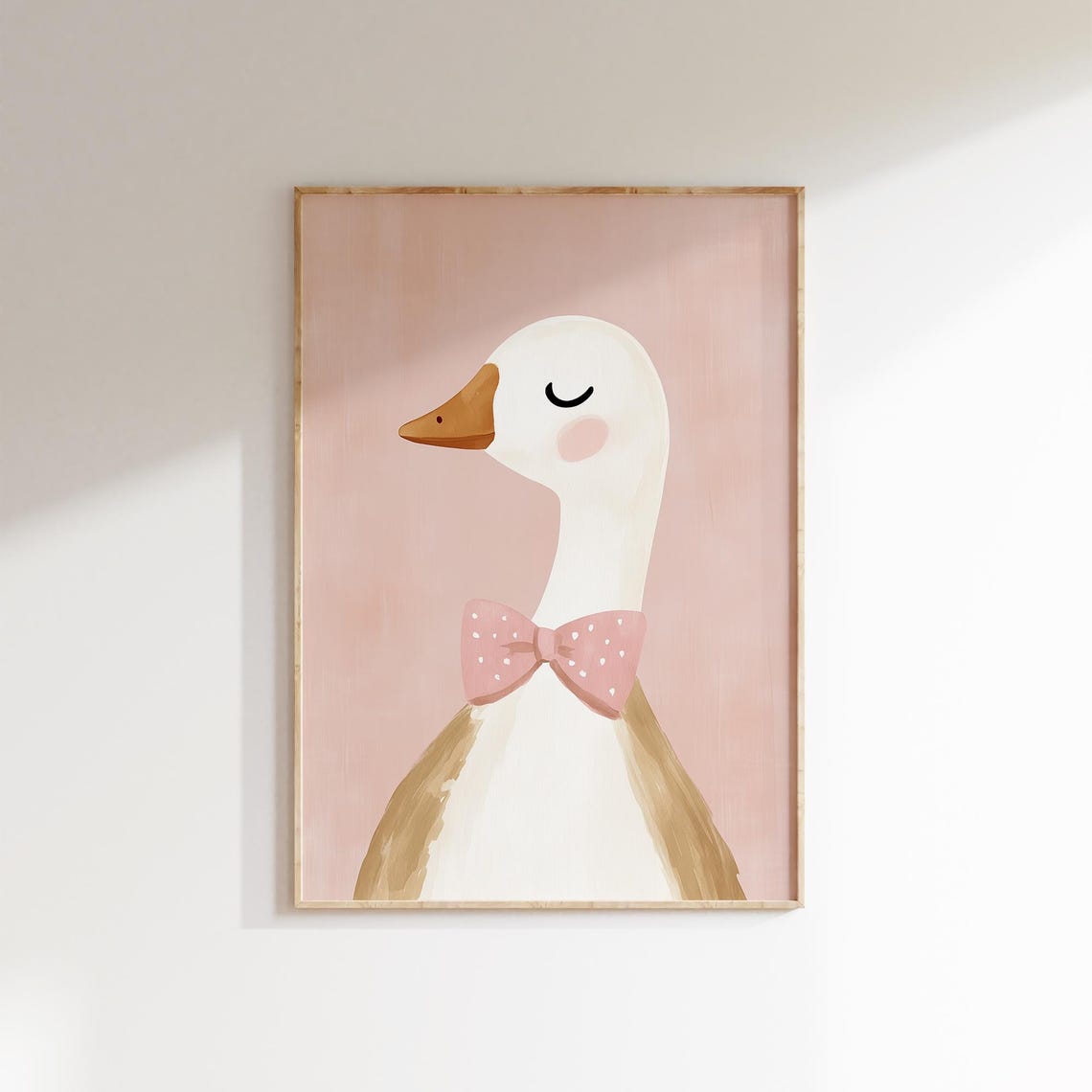 Charming White Goose With Polka Dot Pink Bow Tie Nursery Poster - Image 2