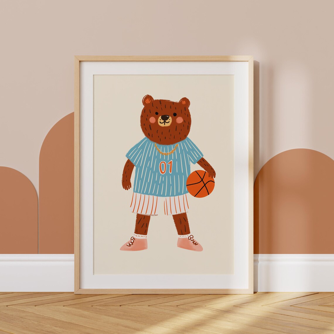 Basketball Bear In Blue Jersey Fun Sports Kids Room Art Poster - Image 5